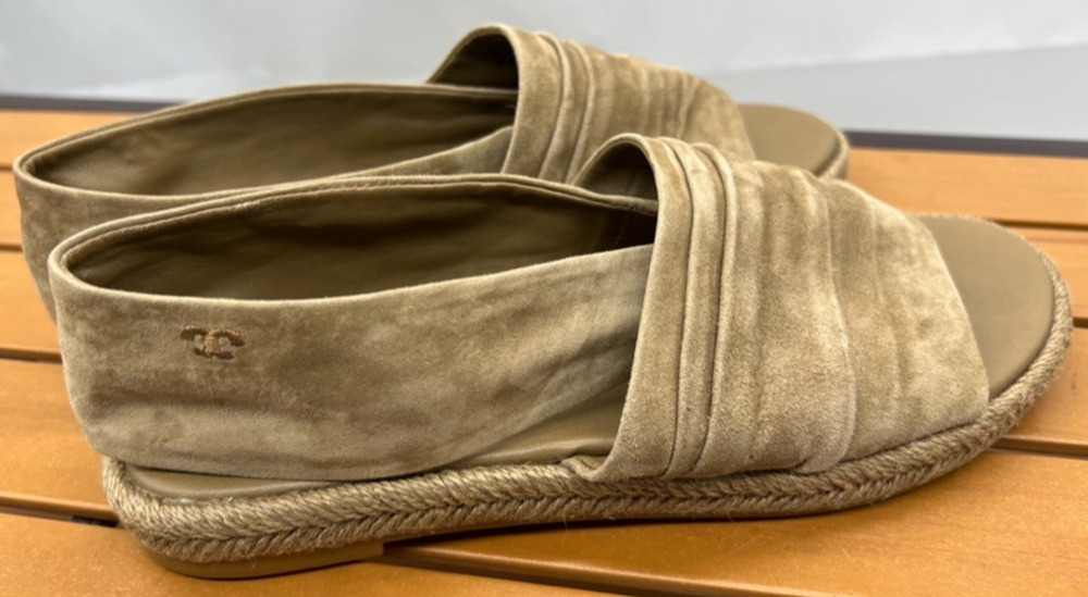 Tory Burch Suede Slingback Espadrille Sandals Ruched Slide Khaki Tan Size 8